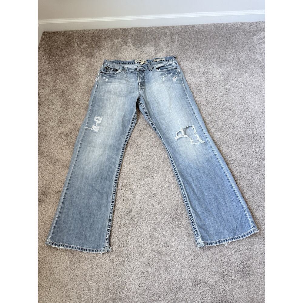 VTG Lucky Brand Blue Jeans Relaxed Bootleg Regular Mens Sz 34 Distressed 36x31.5